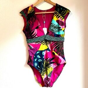 Bleu by Rod Beattie Women's Cap-Sleeve One-Piece Swimsuit, Floral Multi, Sz 10